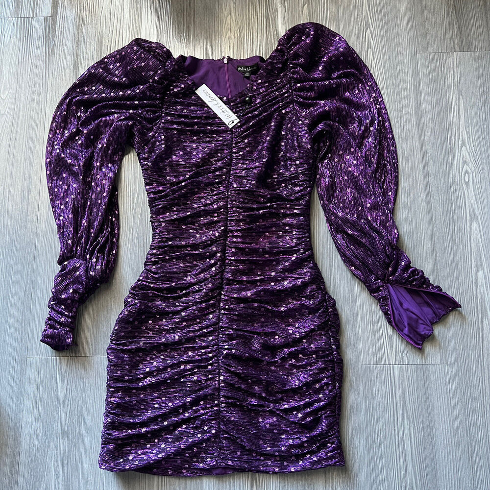 For Love And Lemons Dress Extra Small La Villette Polkadot Mini Ruched Purple